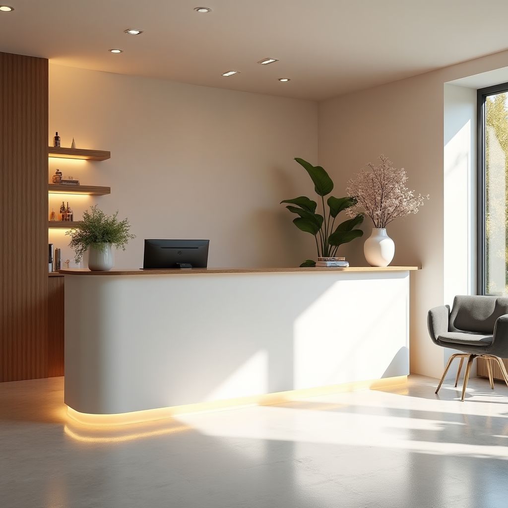 The welcoming reception area of the salon