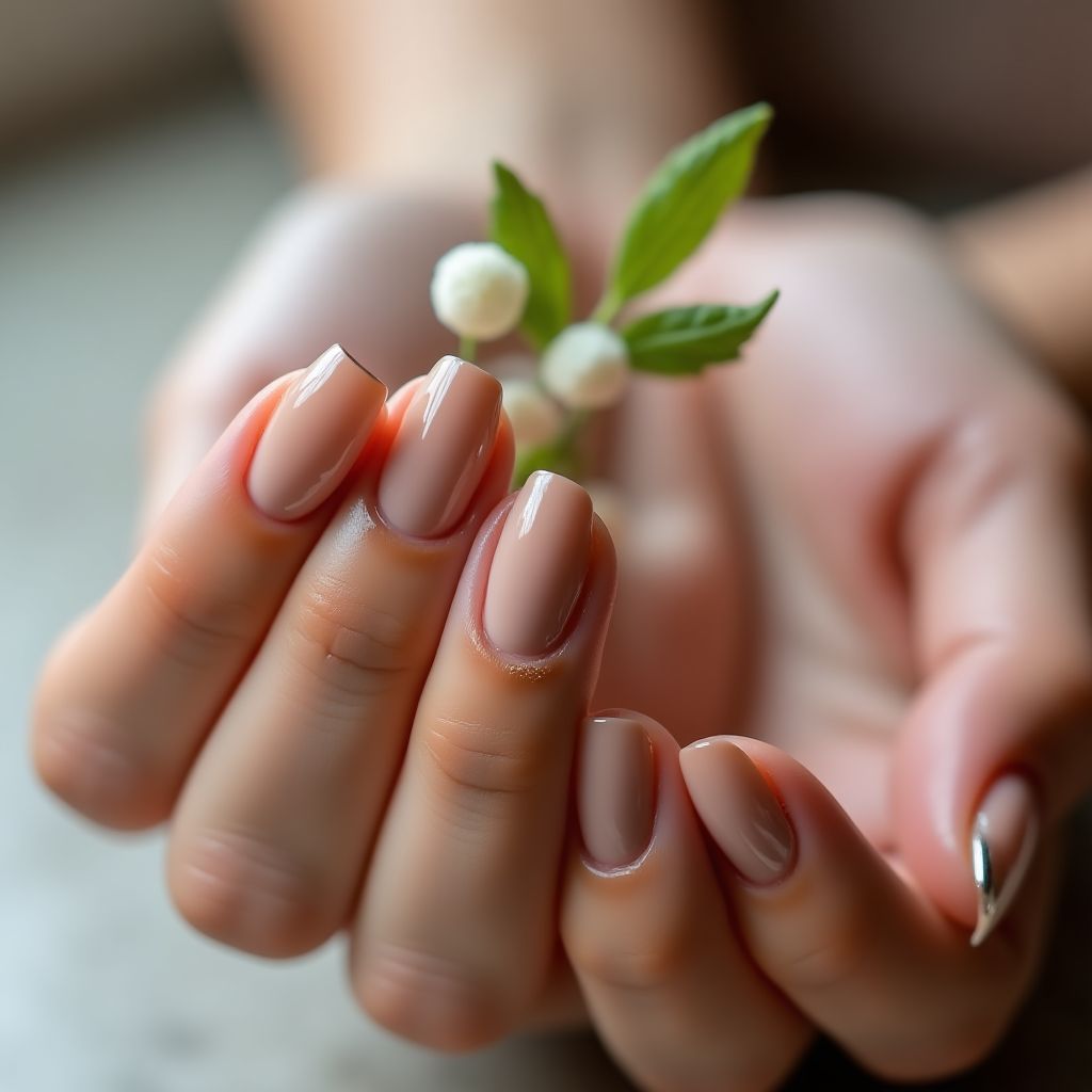 Perfectly manicured hands with a neutral polish